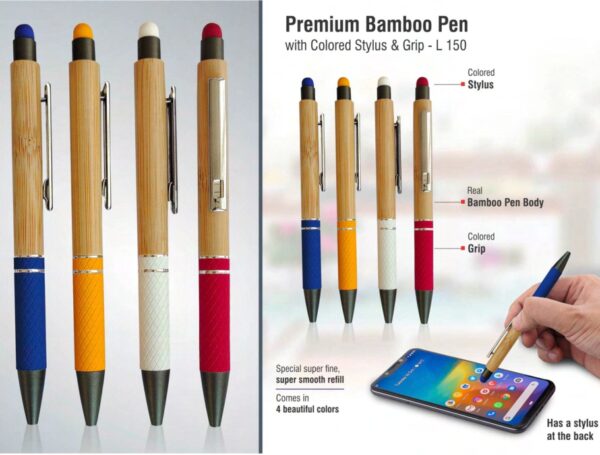 Premium Bamboo Pen With Colored Stylus, Bamboo Pen Body & Colored Grip